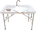 Coldcreek Outfitters Work Station Table Portable Foldable Dual Sink Rugged Outdoor Kitchen Accessory 40x26x33 inches Grey