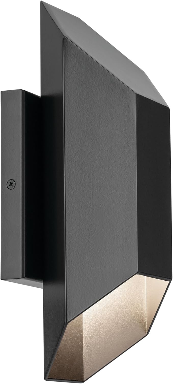 Kichler Estella 12 LED 1-Light Outdoor Wall Light in Black Dark Sky Compliant for Exterior Doors Garage Porch Patio Wall (12 x 6) 49607BKLED