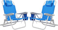 SUNNYFEEL Portable Beach Chair Lightweight Beach Chair for Adults Folding Camping Chair with Side Table &amp Organizer Bag 3 Position Adjustable Support 300lbs Heavy Duty Low Back Blue 2 Pack