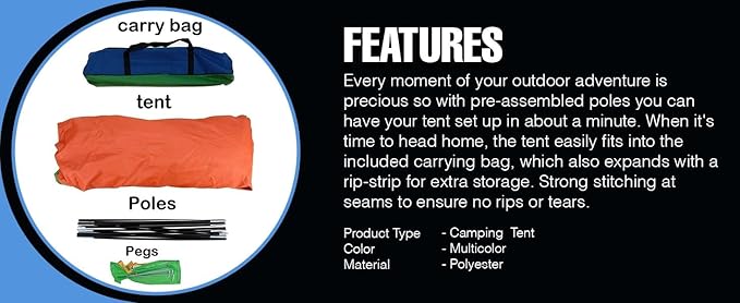 PGM Portable Camping Tent Multi Color