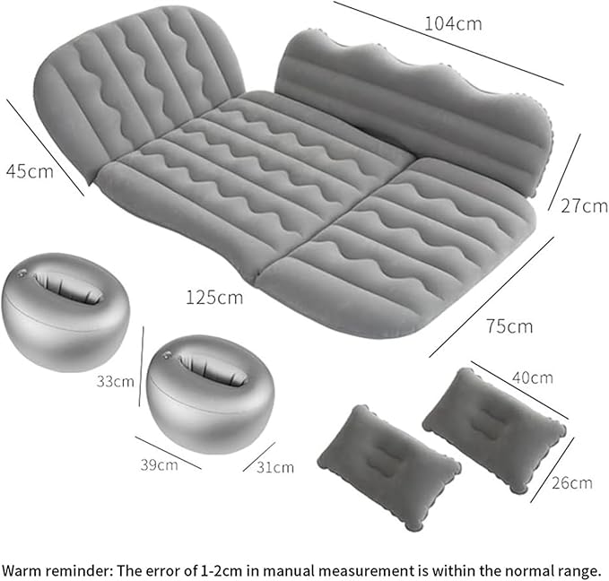 Xa50 Car Inflatable Mattress SUV Back Seat Camping Bed Thickened Flocked PVC Inflatable Bed 650-pound Car Mattress Car Accessories for Camping Travel (Black)