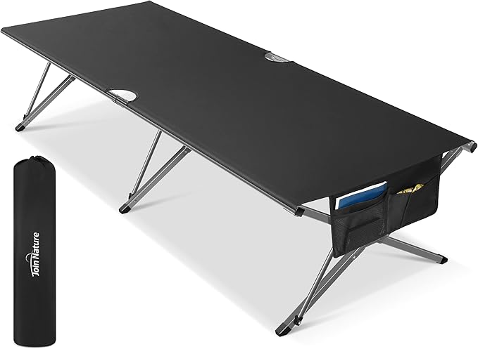 Oversized Camping Cot Foldable for Adults - Upgraded Version Easy-to-Assemble Sleeping Cots for Outdoor Supports Campers up to 6.9ft or 450lbs with Storage Bag 82” L x 32” W (Black)