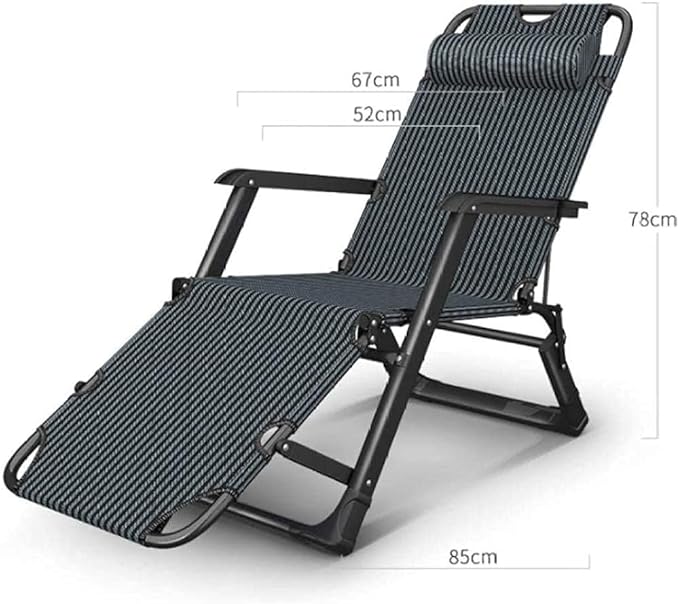 FWZJ Reclining Zero-Gravity Recliner Folding Garden Chair Portable Deck Chair Adjustable Backrest Outdoor Camping Beach-Blue + Thick Green Pad-Teslin Qing (Blue + Thick Black