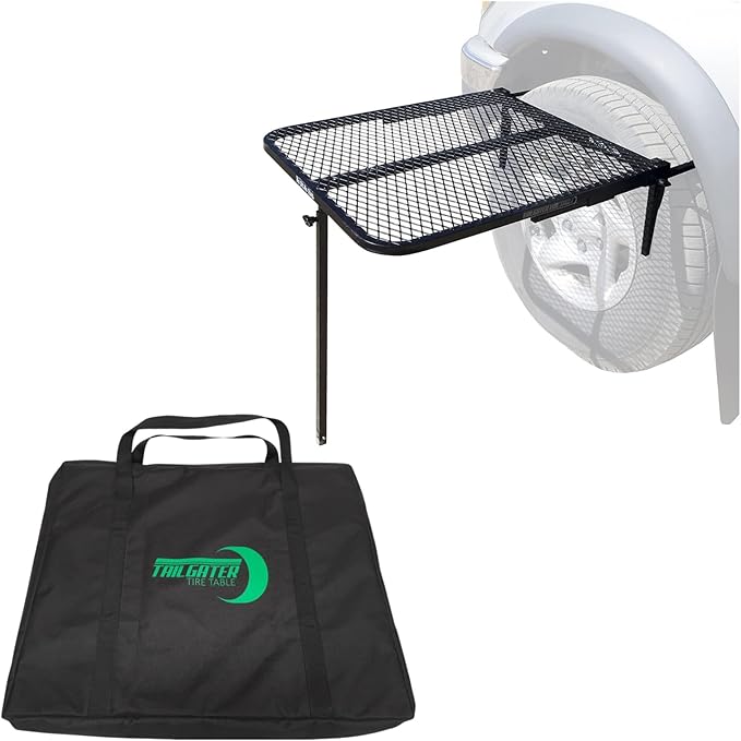 Tire Table with Included Bamboo Cutting Board and/or Carrying Bag Aluminum or Steel Small Medium or Large Sizes Installs in Seconds Check Bullets for Dimensions and Compatibility
