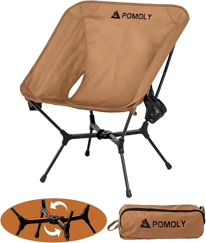 POMOLY Lightweight Camping Chair (Innovative Rotating Instant Setup) Portable Collapsible Camping Chair Folding Outdoor Backpacking Ultralight Hiking Hunting Compact 440lbs Capacity
