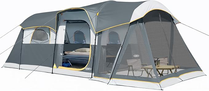 UNP Camping Tent 8 Person Waterproof Big Tunnel Tent with Screen PorchFamily Outdoor Large Tents for Camping 20' x 9' x 80in(H)