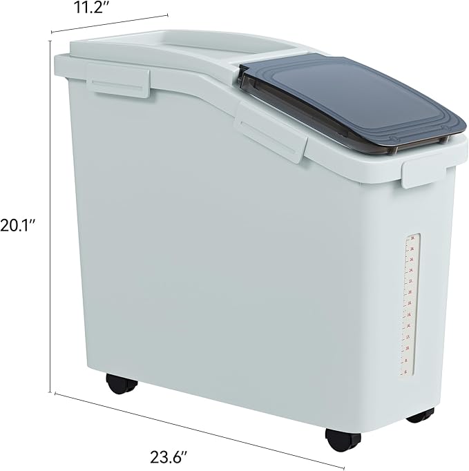 DWVO Large Ingredient Storage Bins 11.4-Gallon Flour Rice Food storage Containers Bins with Wheels Scoop and Airtight Lid for Dry Food Flour Cereal Grain Sugar Gray