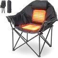 Oversized Heated Camping Chair Folding Heated Outdoor Chair with Back &amp Seat Heating Heavy Duty Support 400 lbs Portable Heated Camp Chair for PatioTailgating Picnic Battery NOT Included Bl