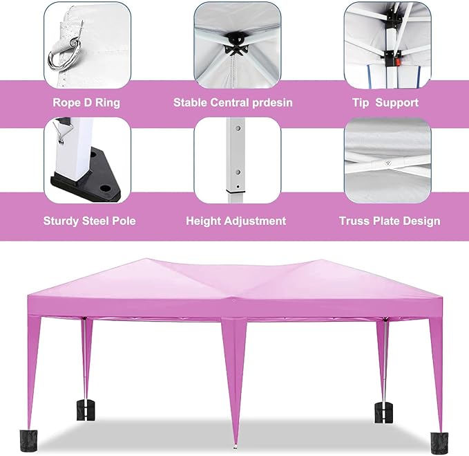 10x20 Pop Up Canopy Tent Heavy Duty with 6 Removable Sidewalls Water Resistant UV-Resistant Portable Outdoor Instant Event Shelter for Parties Weddings Camping Pink