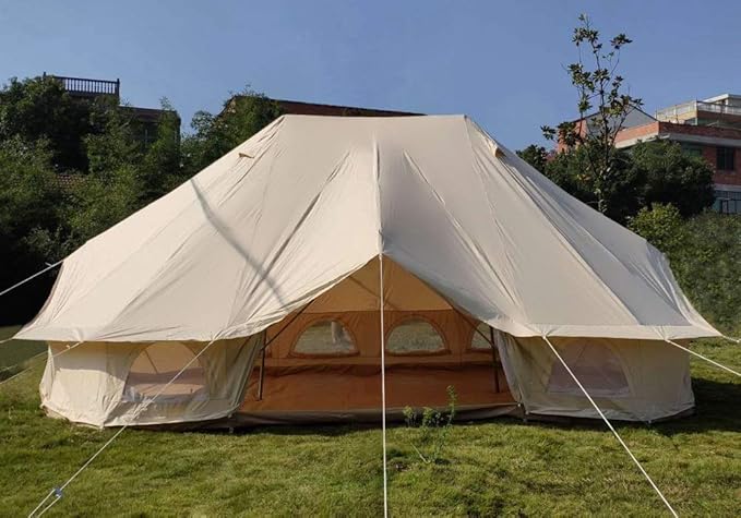 Outdoor 4x6M Waterproof Camping Emperor Bell Tent Canvas Durable Breathable Comfortable for Family Camping Hotel Vacation Outdoor Entertainment Big Tent