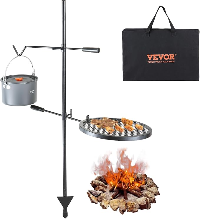 VEVOR Swivel Campfire Grill Fire Pit Grill Grate over Fire Pits Heavy Duty Steel Grill Grates 360° Adjustable Open Fire Outdoor Cooking Equipment Portable Camp Fire Racks for Camping Outdoor BBQ