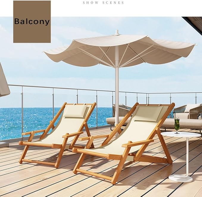 MOOTEK Wood Portable Reclining Beach Chair 4 Level Height Adjustable Reclining Chairs with Wood Frames and Cushioned Headrest for Indoor Outdoor Garden Backyard Poolside