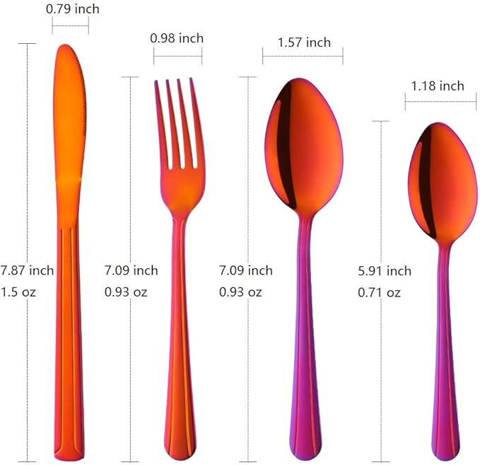 Buyer Star 24-Piece Rainbow Red Silverware Flatware Set Stainless Steel Travel Eating Utensil for Picnic Camping Service for 6 Dishwasher Safe