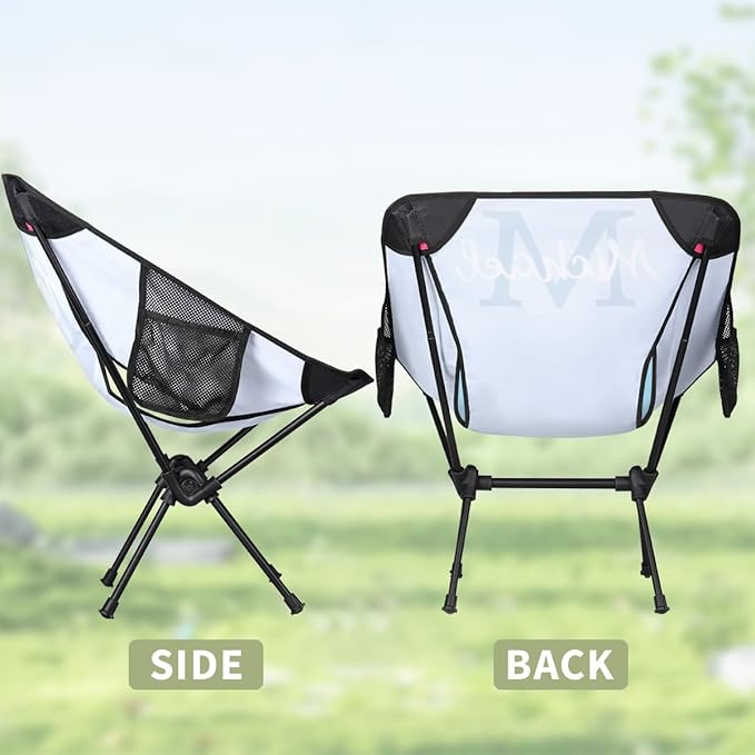 Custom Light Blue Portable Camping Chair Personalized Backpacking Chair with Name Lightweight Foldable Chairs for Hiking Beach