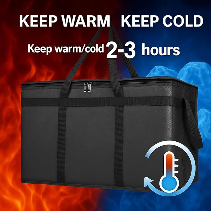 Bodaon 2-Pack Insulated Food Delivery Bag With Hard Bottom XXXL Pizza Cooler Bags Rideshare Delivery Bag Grocery Shopping and Catering Thermal Cold/Hot Styrofoam Carrier for Travel/Car