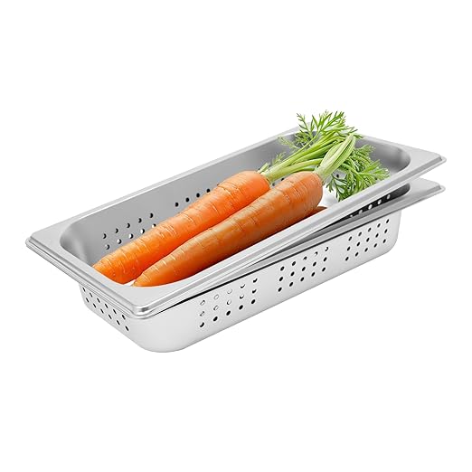 Hotel Pans 2-Pack 1/3 Size Stainless Steel Perforated Steam Table Pan--2 Deep Food Grade Anti-Jam Buffet Pan for Kitchen Drain &amp Steam Vegetable Dishwasher/Oven/Freezer Safe 12.75*6.89*2in