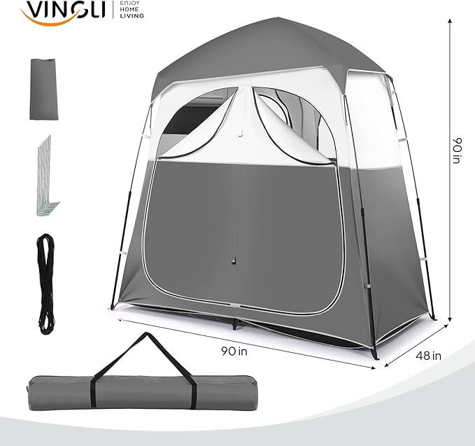 VINGLI 2 Room Shower Tent 7.5 FT Instant Pop Up Shelter with Carrying Bag Privacy Changing Room TentPerfect for Portable Toilet Camping Dressing Outdoor Indoor Easy Set Up