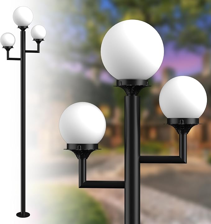 79'' Outdoor Post Lights Waterproof Triple Head Street Light Pole Lamp for Outside3Pcs 10W LED Bulbs Included Waterproof Outdoor Post Light Fixtures for Garden/Yard/Patio/Driveway