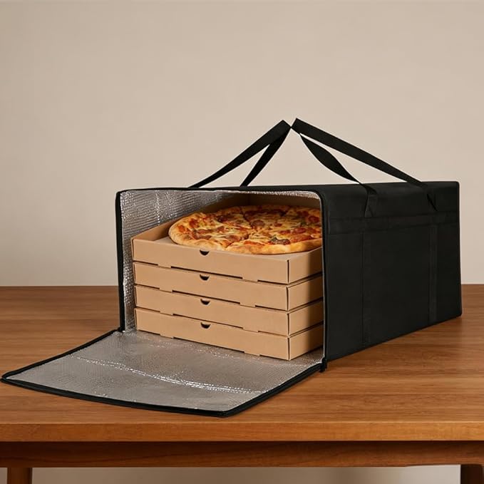 2 Pcs Black Insulated Pizza Delivery Bag 24x24x14 Inch Reusable Pizza Warmer Carrier for Food Delivery Professional &amp Personal Insulated Cooler Box with Secure Handles