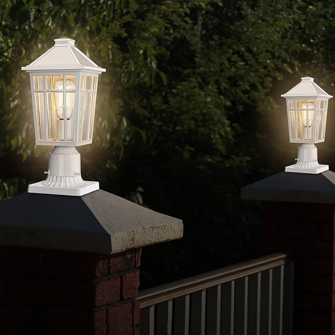 Darkaway Outdoor Post Lights Lamp Post Light Fixture Waterproof Aluminum Housing with Glass Fence Post Deck Lighting for Garden Patio Pathway (1 Pack White)