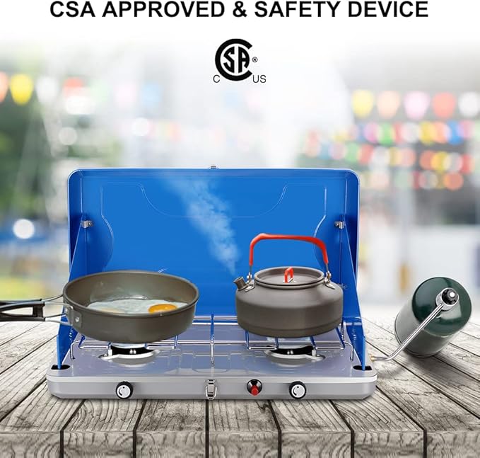 Camplux Propane Camping Stove 20000 BTU Camping Stoves 2 Burners with CSA Certification