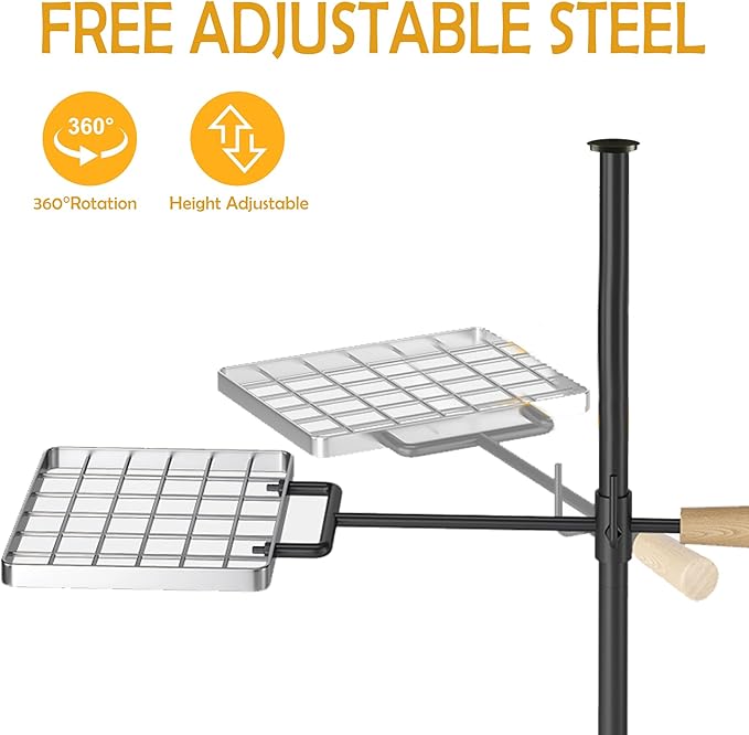 Campfire Grill Grate with Swivel Handle Campfire Cooking Equipment - Fire Pit Grill Grate with Heavy Duty Steel For Outdoor BBQ Camping and Cooking Black