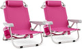 Goplus Beach Chair 2 Pack 330lbs Folding Backpack Chairs for Adults with 5 Positions Storage Pockets Towel Bar &amp Headrest Foldable Low Beach Lounge Portable Aluminum Lay Flat Camping Chair