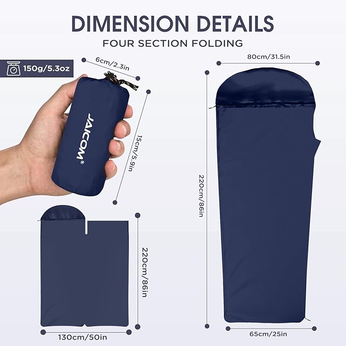 Ultralight Sleeping Bag Liner - 5.3 oz Washable Adult Sleep Sack &amp Travel Sheets Self Tan Sleep Sack with Two-Way-Zipper for Backpacking Hotel Camping Travel