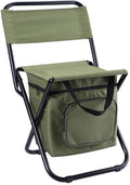 Foldable Fishing Chair with Cooler Bag Compact Fishing Stool Portable Backrest Stool with Backrest for Finishing Travel Camping Hunting Hiking (Olive Green)