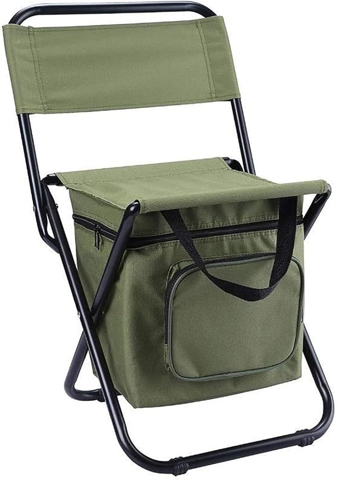 Foldable Fishing Chair with Cooler Bag Compact Fishing Stool Portable Backrest Stool with Backrest for Finishing Travel Camping Hunting Hiking (Olive Green)