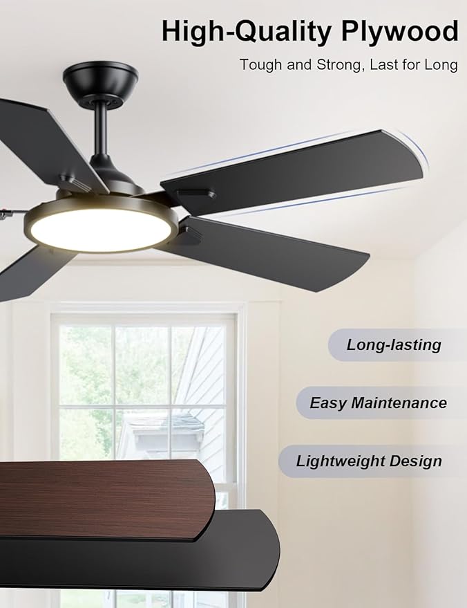 OJX Ceiling Fans with Lights 52 inch Ceiling fan with Light and Remote/APP Control 3CCT Quiet DC Reversible Dimmable Modern Ceiling Fan for Bedroom Living Room Kitchen Indoor/Outdoor Use