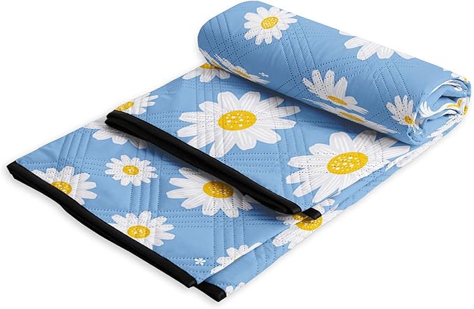 Outdoor Picnic Blanket Portable Ultrasonic Waterproof Picnic Blue Daisy Flower Printed Camping Beach Mat for Sand and Wet Grass Hiking (Blue Daisy S