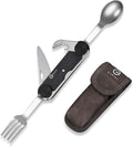 CIVIVI Partake 4-in-1 Camping Utensil Detachable Stainless Steel Folding Knife Fork Spoon &amp Bottle Opener Multi-Tool with Waxed Canvas Pouch for Travel Camping Hiking C24032C-1 Black