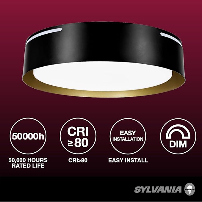 Sylvania 13 Flushmount Ceiling Light Luminaire 42.5W 5 CCT 2700/3000/3500/4000/5000K Dimmable 1400 LMS Black/White - 1 Pack (63470)