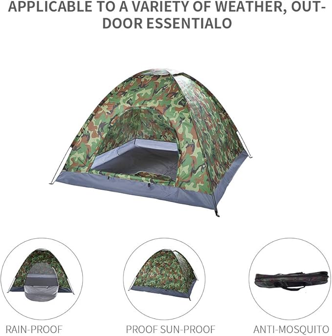 VINGLI Camouflage Camping Tent Portable Dome Tent for 3/4 Person with 78L”x 78W”x 53H”Waterproof Nylon Oxford for Hiking Climbing Camping Backpacking