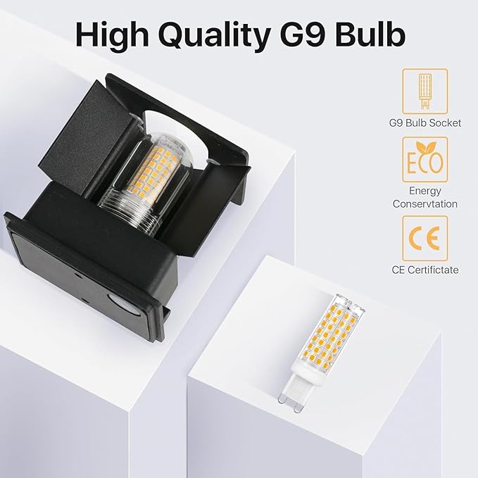 Outdoor Wall Lights G9 Socket Up and Down Lights IP65 Waterproof Wall Sconces Exterior/Interior Modern Square Aluminum Black Outdoor Wall Lighting Fixtures With 9W 3000K Bulb Adjustable Light Angle