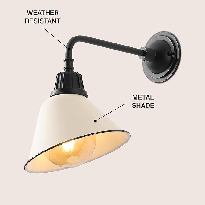 JONATHAN Y 9.63 Matte Almond/Black 1-Light Farmhouse Outdoor Sconce Industrial LED Wall Light Gooseneck Arm Barn Lamp with Metal Bell Shade for Porch Patio Kitchen LED Bulb Included (JYL7612J)