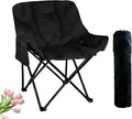 Outdoor 3-Layer Padding High Back Moon Chair with Thick Cotton 600D Oxford Fabric Portable Folding Camping Chair with Side Pocket Supports up to 300lbs (Black)