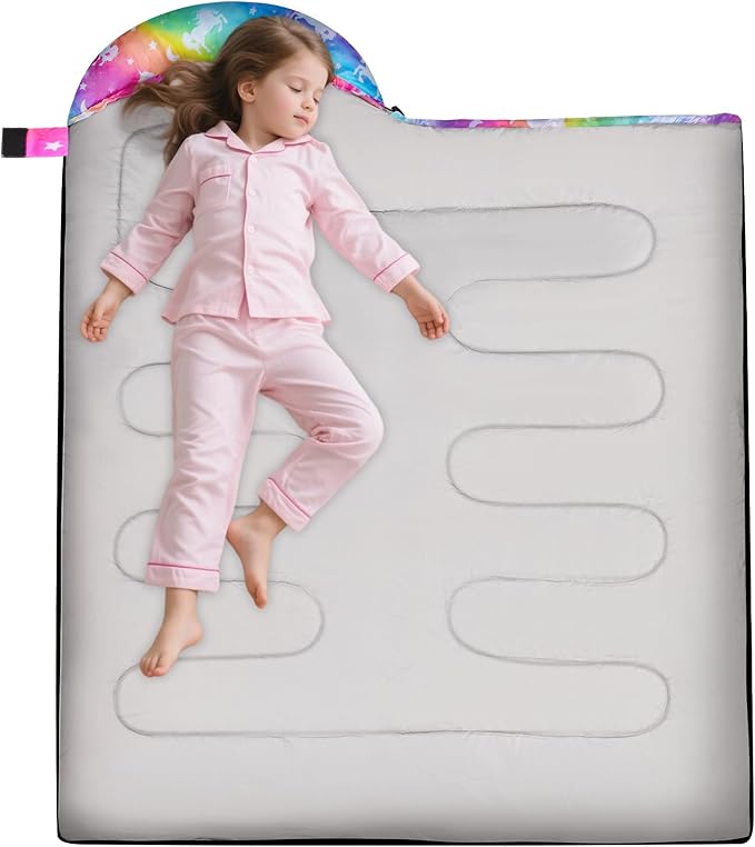 Sleeping Bags for Kids 3 Season Waterproof Sleeping Bag with Carry Bag for Camping Hiking Rainbow Unicorn
