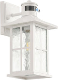 Motion Sensor Outdoor Wall Light Fixtures Dusk to Dawn Exterior Porch Lantern White Outside Sconce Lighting Rustic Wall Mount Lamp with Water Ripple Glass for House Garage Patio Entryway