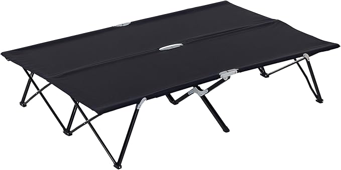 Outsunny 2 Person Folding Camping Cot for Adults 50 Extra Wide Outdoor Portable Sleeping Cot with Carry Bag Elevated Camping Bed Beach Hiking Black
