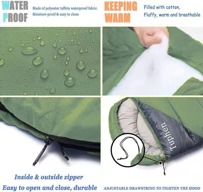 tuphen- Sleeping Bags for Adults Kids Boys Girls Backpacking Hiking Camping Microfiber Liner Cold Warm Weather 4 Seasons Indoor Outdoor Use Lightweight &amp Waterproof