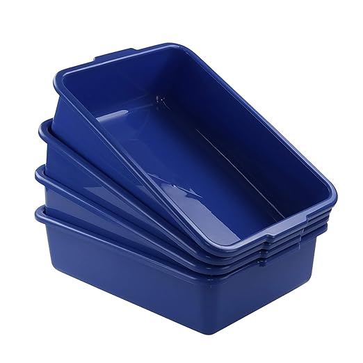 Xyskin 4-Pack Commercial Bus Tubs Box/Tote Box Stackable Plastic Utility 13 Liter Storage Bin with Handles Dish Wash Basin Tub Pans Blue