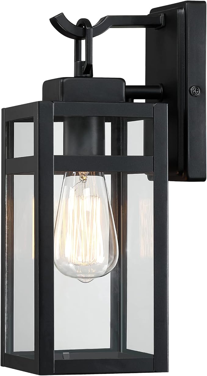 Pia Ricco Outdoor Wall Light 14 Inch Black Outdoor Light Fixture Exterior Waterproof Lighting Fixtures Sconce with Glass Shade Porch Lights Wall Lantern for House Garage ETL Listed