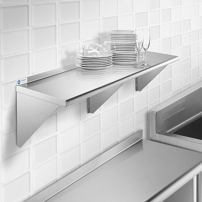 Certified 18 x 60 Commercial-Grade Stainless Steel Wall Mount Shelf with Backsplash - Durable 18 Gauge Shelving for Restaurant Kitchen Utility Room and Garage