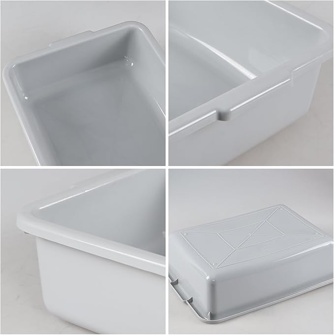 4-Pack 13 L Commercial Bus Tub Box Plastic Dish Pan Tub Grey