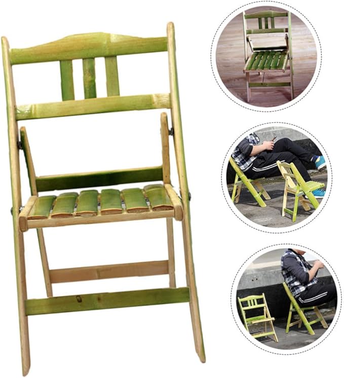 Mikikit Natural Bamboo Folding Stool with Backrest Lightweight Space-Saving Chair for Home Outdoor Use for Students and Crafts Easy No-Install Design
