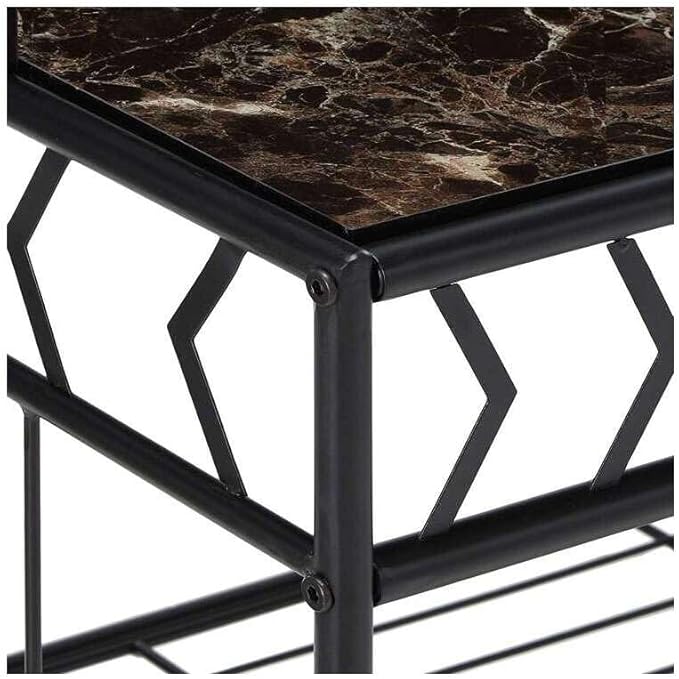 Black Rectangle Kitchen Rack with Marble Look Top Modern Storage Shelf with Metal Frame for Kitchen 30 x 16 x 67