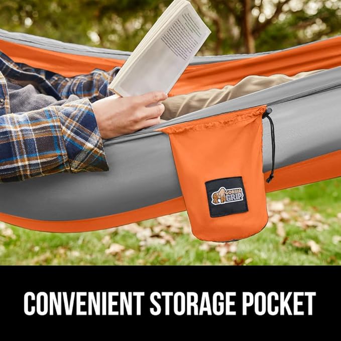 GORILLA GRIP Durable Camping Hammock with Heavy Duty Tree Straps Portable Hammocks for Outside Easy to Use Travel Swing Chair Outdoor Camper Hiker Essentials Backpacking Gear Gifts Double Orange