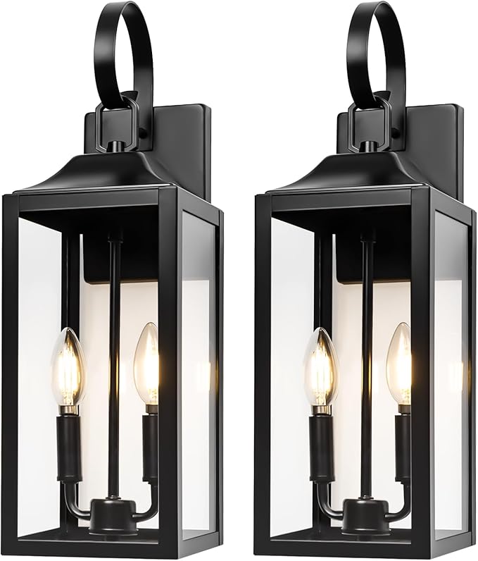 19 Large Outdoor Wall Light - Black Outside Wall Mounted Light Fixture Exterior Farmhouse Wall Sconce Lantern 2-Light Modern Porch Lighting Exterior Lamp for House 2 Pack